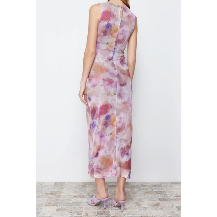 Fashion Fit Graduation Prom Satin Woven Crew Neck Sleeveless Sleeve Shift Maxi Length Dress
