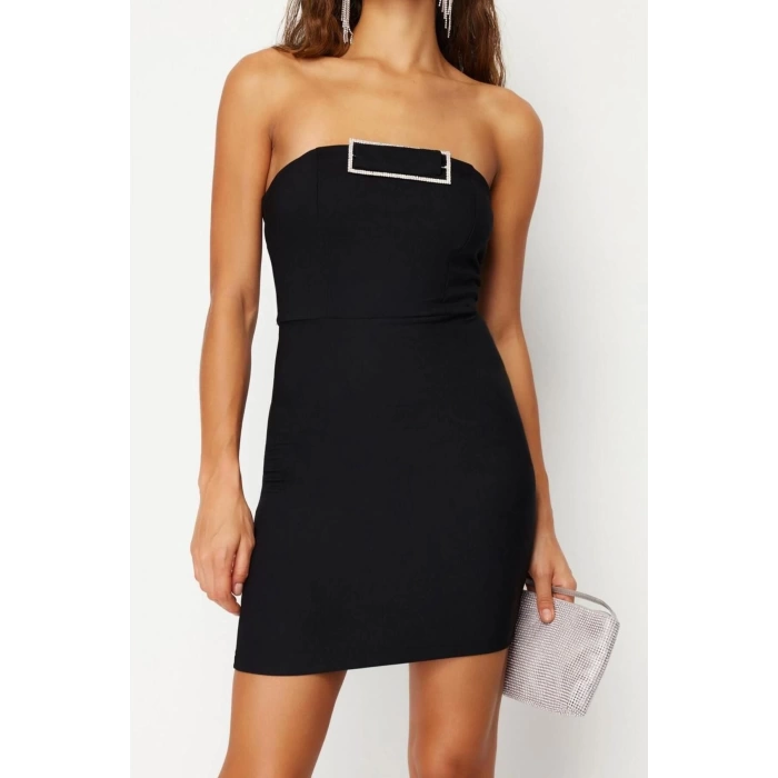 Moda Fit Mezuniyet Balo Finike Dokuma Straplez Kolsuz Kol Bodycone Mini Boy Elbise