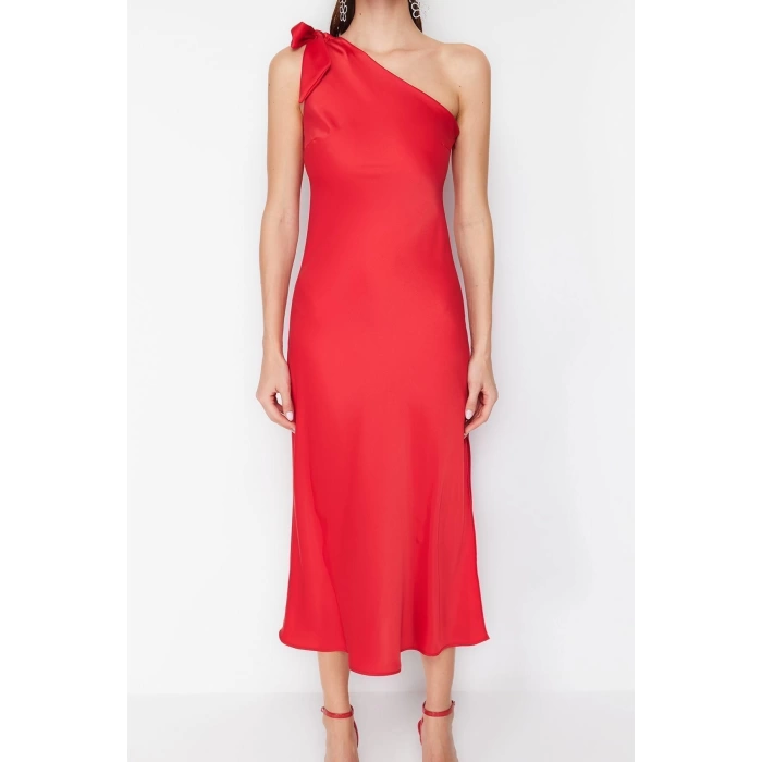 Fashion Fit Graduation Prom Satin Woven Asymmetrical Neck Sleeveless Sleeve Shift Maxi Length Dress