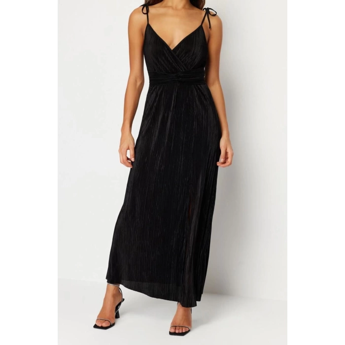 Fashion Casual Graduation Prom Pleated Knitted Double Breasted Halter Sleeve Skater Midi Length Dress