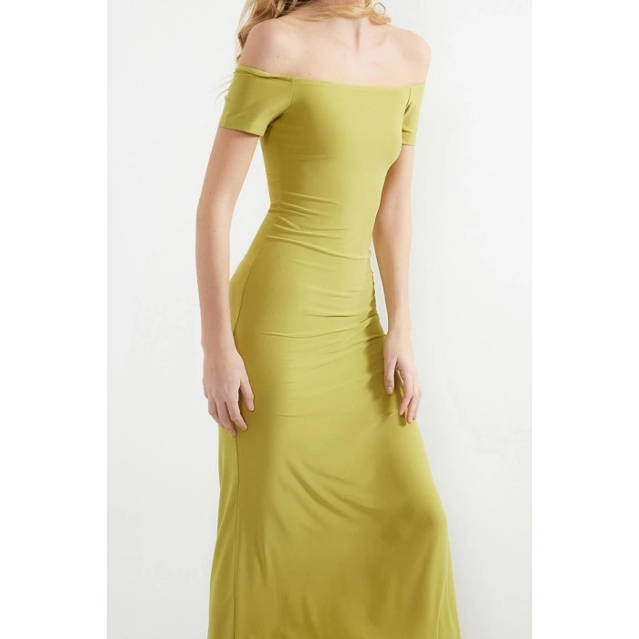 Fashion Slim Casual Daily Thick Sandy Knitted Carmen Collar Short Sleeve Bodycone Maxi Length Dress