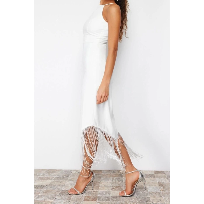 Moda Slim Casual Günlük Kalın Sandy Örme Dik Yaka Kolsuz Kol Bodycone Maxi Boy Elbise