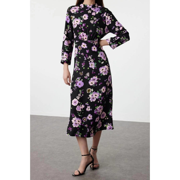 Fashion Fit Wedding Nikah Finike Woven Asymmetrical Collar Sleeveless Sleeve Skater Midi Length Dress