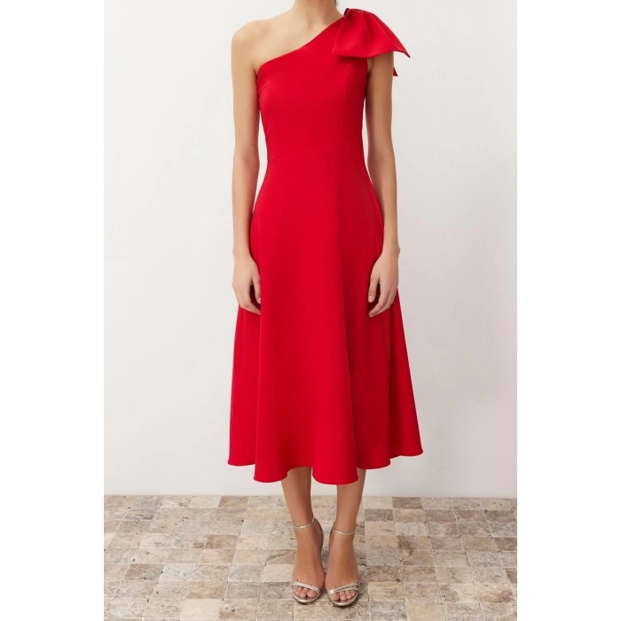 Fashion Fit Wedding Nikah Finike Woven Asymmetrical Collar Sleeveless Sleeve Skater Midi Length Dress