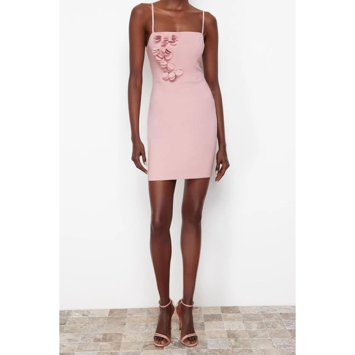 Fashion Fit Graduation Prom Finike Woven Square Neck Strap Sleeve Bodycone Mini Length Dress