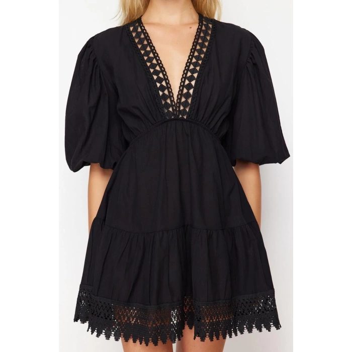 Fashion Fit Wedding Nikah Finike Woven Carmen Collar Short Sleeve Skater Mini Length Dress