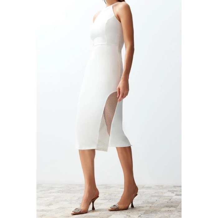 Fashion Slim Casual Daily Rib Camisole Knitted Square Neck Strappy Sleeve Bodycone Maxi Length Dress