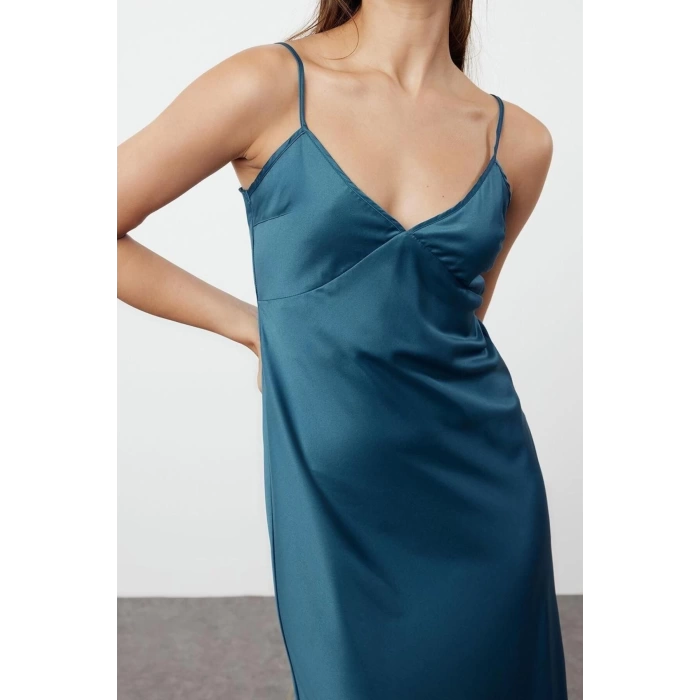 Fashion Fit Graduation Prom Polyamide Woven V Neck Strap Sleeve Shift Midi Length Dress