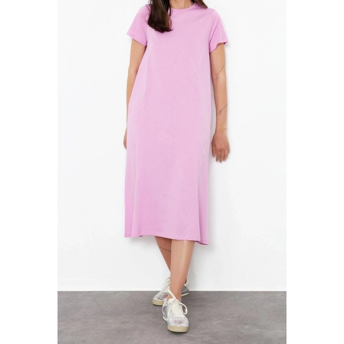 Fashion Regular Daily 20 1 Combed Cotton Jersey Knitted Crew Neck Short Sleeve T-Shirt Dress Midi Length Dress