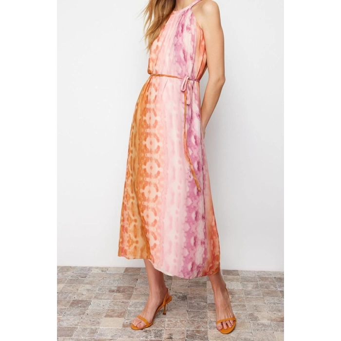 Fashion Casual Day Night Chiffon Woven Halter Neck Sleeveless Sleeve Shift Maxi Length Dress