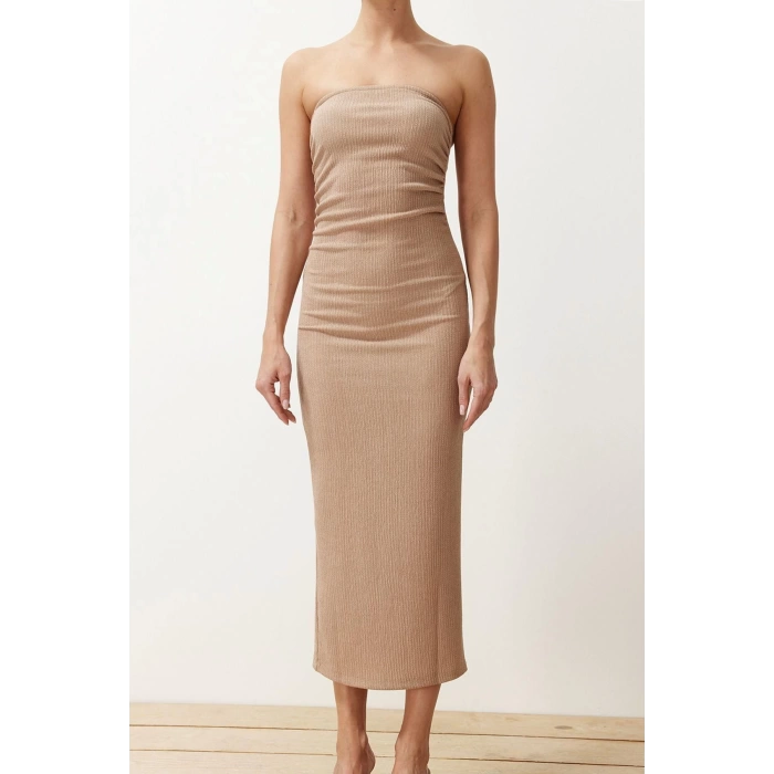 Fashion Slim Casual Daily Crepe Knit Strapless Sleeveless Sleeve Bodycone Midi Length Dress