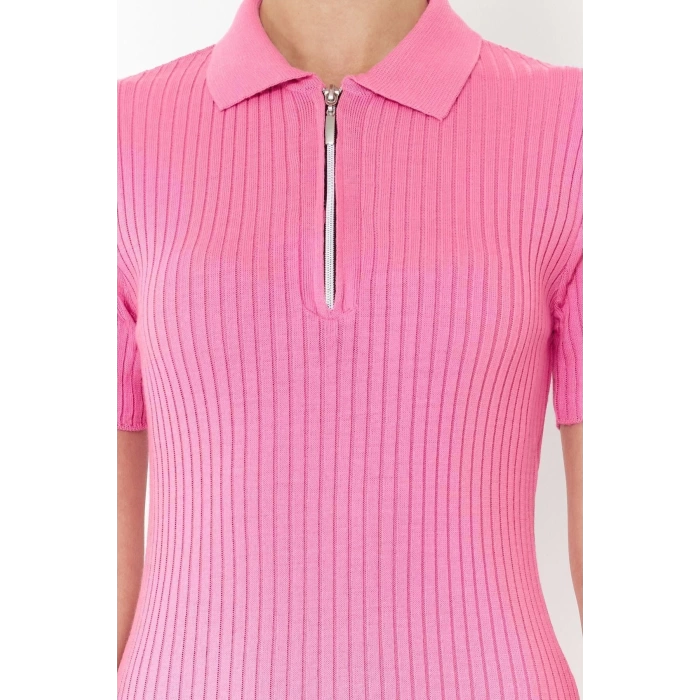 Fashion Regular Casual Daily Single Plate Knitwear Polo Collar Short Sleeve Shift Midi Length Dress