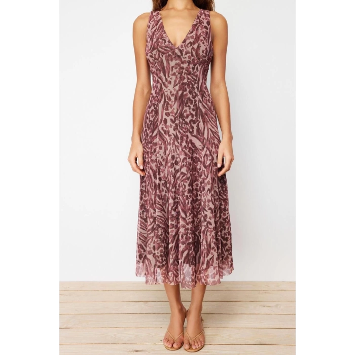 Fashion Regular Day Night Tulle Knitted V Neck Sleeveless Sleeve A-Line Maxi Length Dress