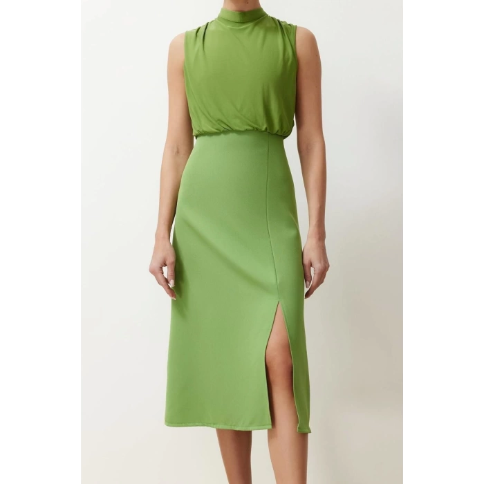 Fashion Regular Day Night Finike Woven Cowl Collar Sleeveless Sleeve A-Line Midi Length Dress