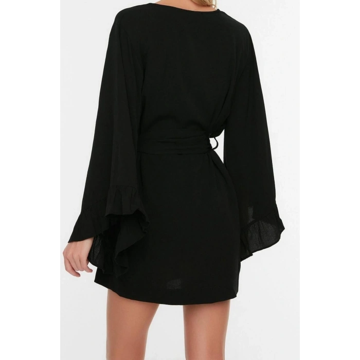 Moda Dokuma Rahat Kalıp Uzun V Yaka Standart Kol Crinkle Basic Düz Desen Kimono Kaftan