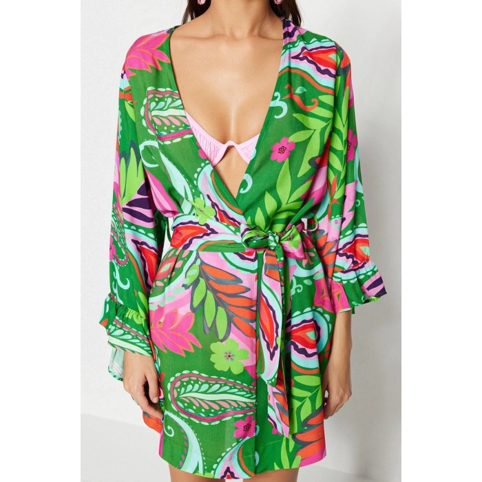 Moda Dokuma Rahat Kalıp Uzun V Yaka Standart Kol Crinkle Basic Düz Desen Kimono Kaftan