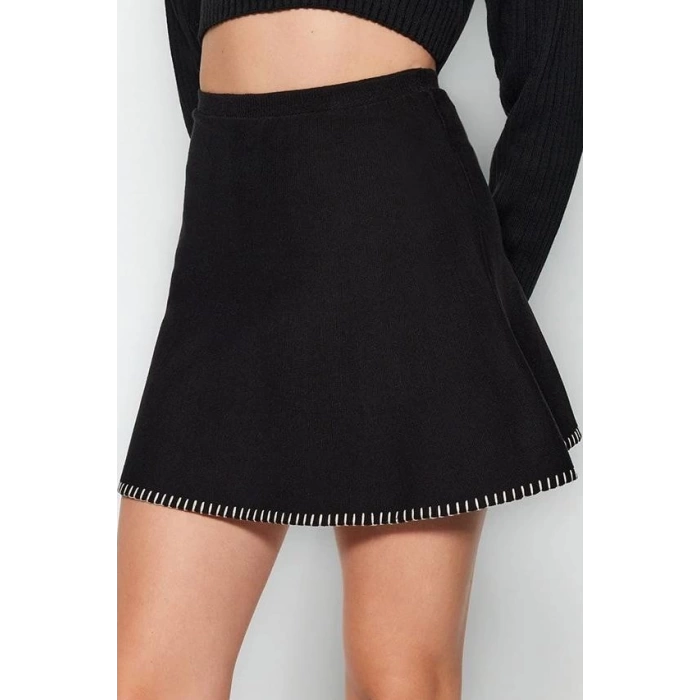 Fashion Regular Plain Pattern Daily Mini Length Mini Cotton Knitted Skirt