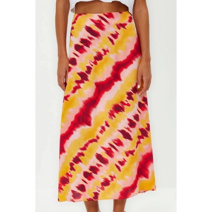 Fashion Regular Retro Pattern Casual Midi Length Viscose Fabric Midi Length Woven Skirt