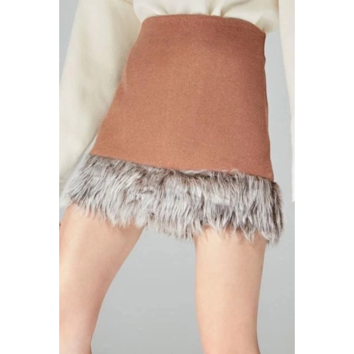 Fashion Regular Plain Pattern Stylish Night Maxi Length Skirt Plush Detail Super Mini Woven Skirt