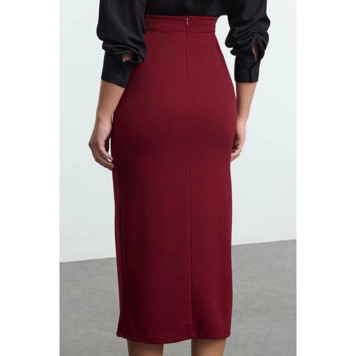 Fashion Slim Plain Pattern Day Night Maxi Length Smart Crepe Slit Detail Maxi High Waist Flexible Knitted Skirt