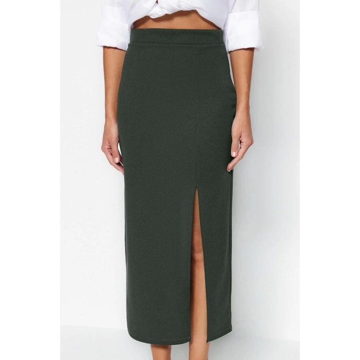 Fashion Slim Plain Pattern Day Night Maxi Length Smart Crepe Slit Detail Maxi High Waist Flexible Knitted Skirt