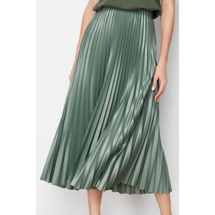 Fashion Regular Plain Pattern Daily Maxi Length Pleated Maxi Flexible Knitted Skirt