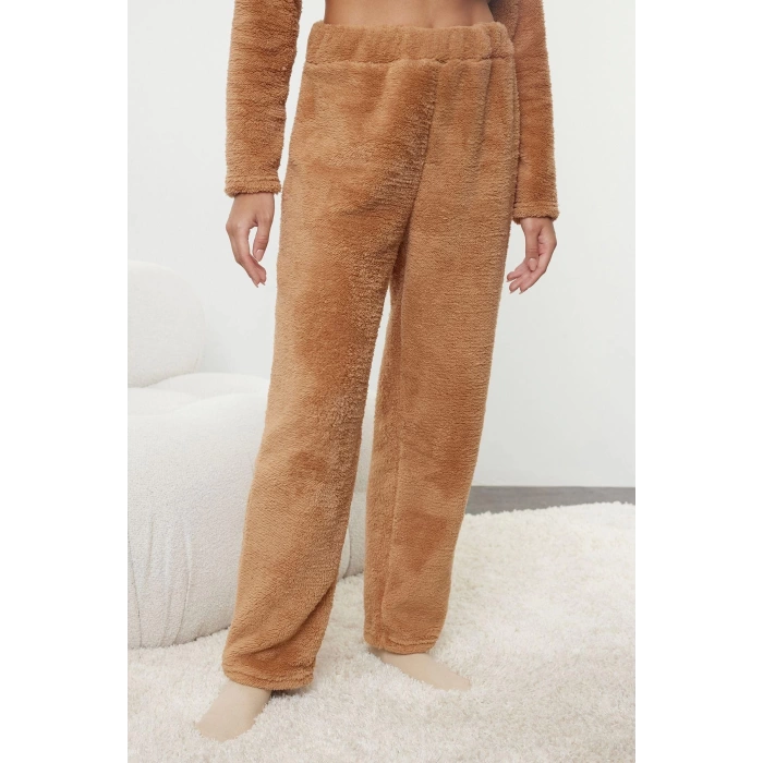 Tarz Rahat Uzun Kollu Boru Paça Hayvan Nakışlı Wellsoft Kışlık Örme Pijama Takımı