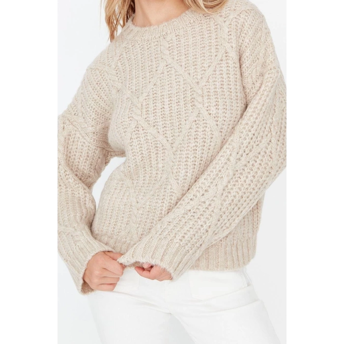 Women Modern Style Casual Long Crew Neck Knitted Sleeve Regular Knitwear Sweater