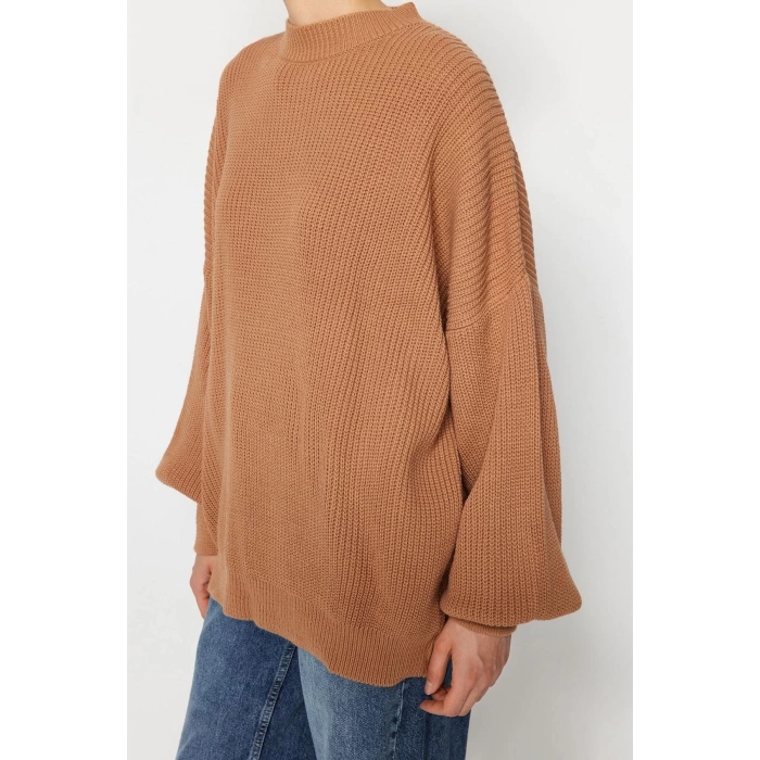Womens Modern Style Comfortable Long Crew Neck Plain Sleeve Regular Knitwear Sweater