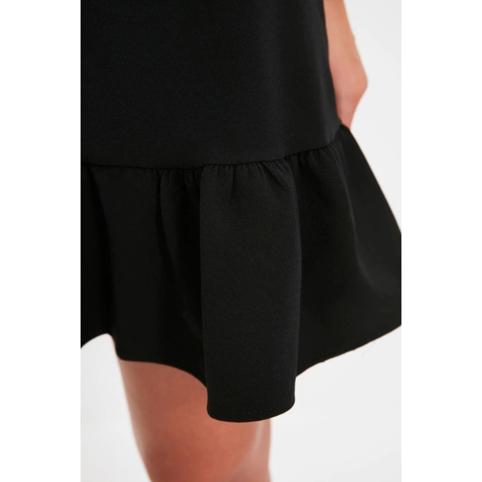 Fashion Style Regular Stand Collar Mini Length A Cut Skirt Gathered Woven Dress