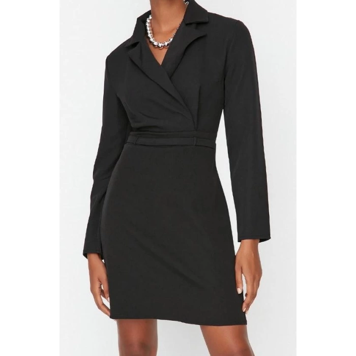Fashion Style Regular Jacket Collar Mini Length Woven Dress
