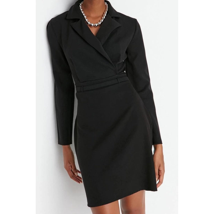 Fashion Style Regular Jacket Collar Mini Length Woven Dress