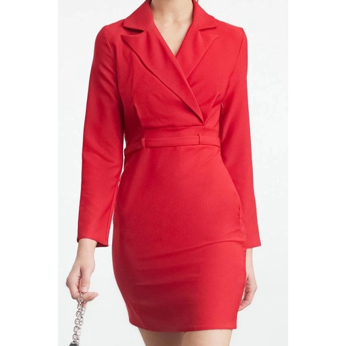 Fashion Style Regular Jacket Collar Mini Length Woven Dress