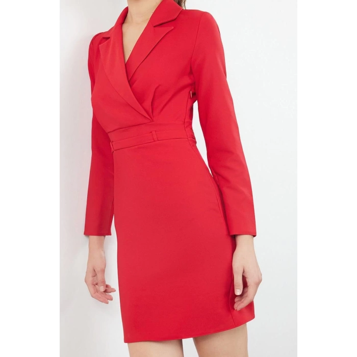Fashion Style Regular Jacket Collar Mini Length Woven Dress