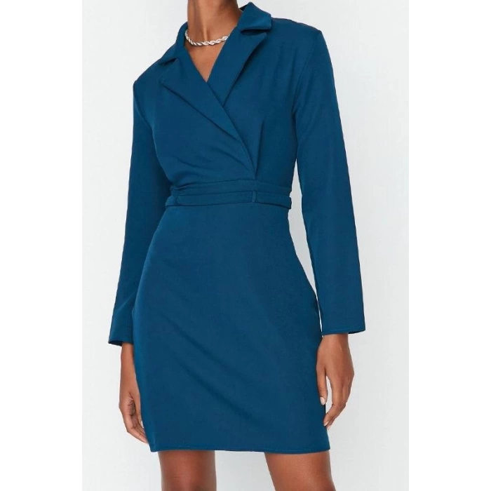 Fashion Style Regular Jacket Collar Mini Length Woven Dress