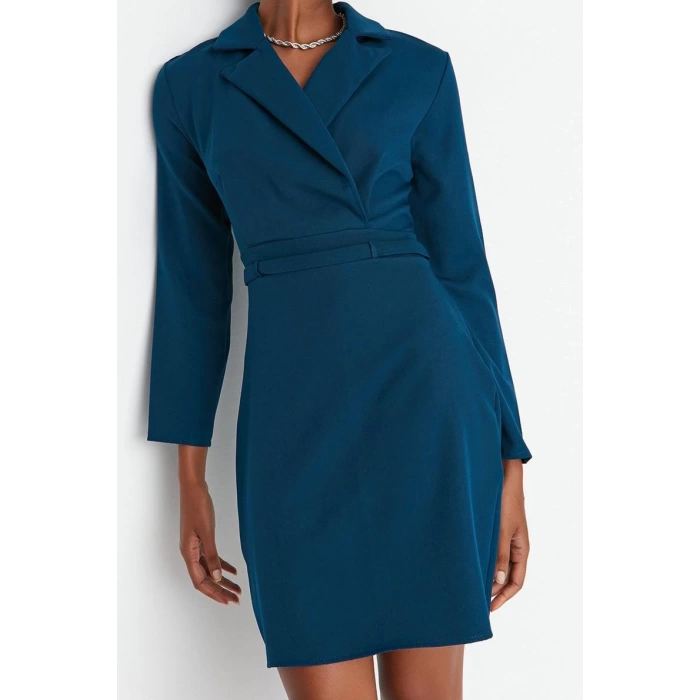 Fashion Style Regular Jacket Collar Mini Length Woven Dress