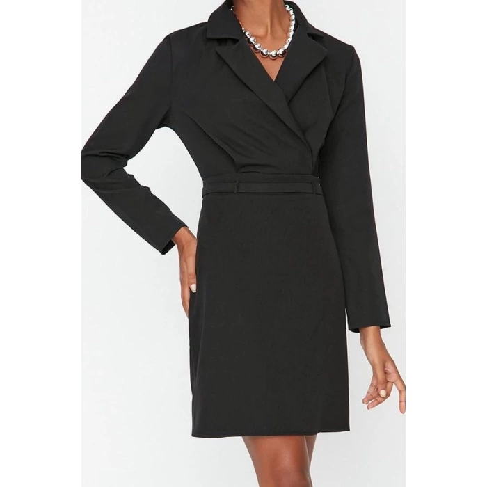 Fashion Style Regular Jacket Collar Mini Length Woven Dress