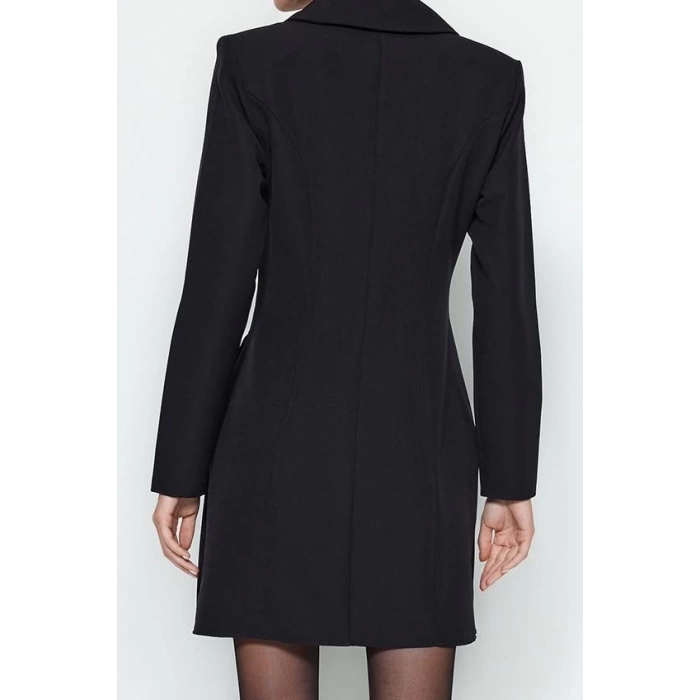 Fashion Style Regular Jacket Collar Mini Length Pleated Woven Jacket Dress