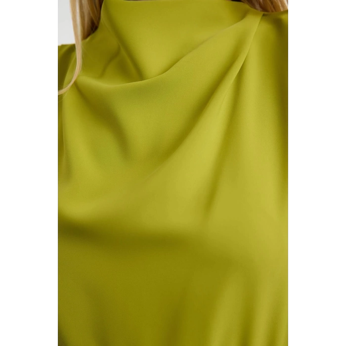 Fashion Style Regular Cowl Neck Midi Length Slit Woven Dress