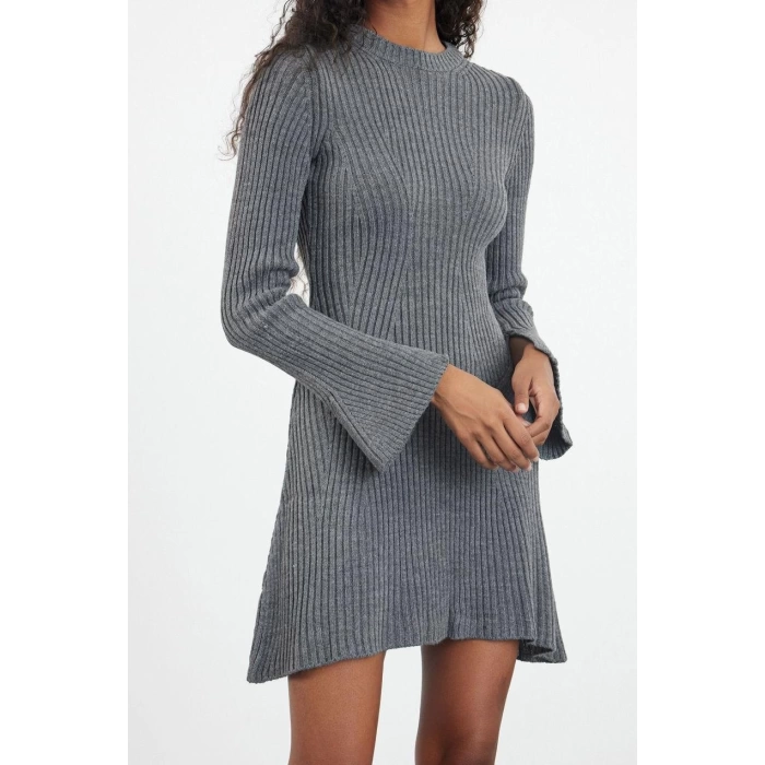 Moda Stil Regular Bisiklet Yaka Mini Boy Triko A-Line Formda Elbise