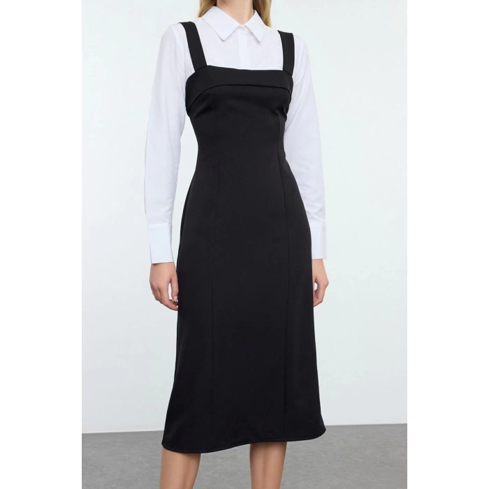 Fashion Style Regular Shirt Collar Mini Length Shirt Detailed Fitted Body-Sit Woven Dress