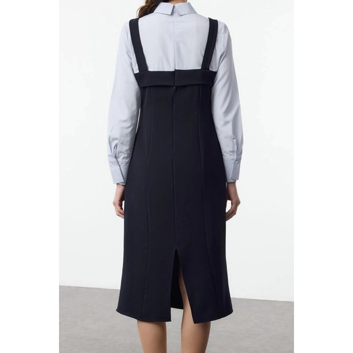 Fashion Style Regular Shirt Collar Mini Length Shirt Detailed Fitted Body-Sit Woven Dress