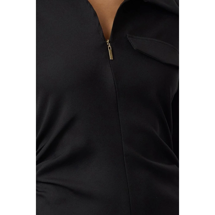 Fashion Style Regular Shirt Collar Midi Length Fitted Body-Smoothing Woven Dress