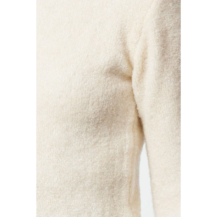 Style Modern Women Crop Standard Sleeve Stand Collar Boucle Knitwear Sweater
