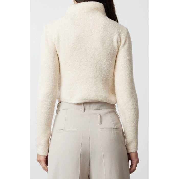 Style Modern Women Crop Standard Sleeve Stand Collar Boucle Knitwear Sweater
