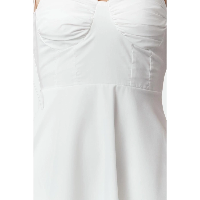 Fashion Style Regular Heart Neck Maxi Length Drape Detailed Woven Dress