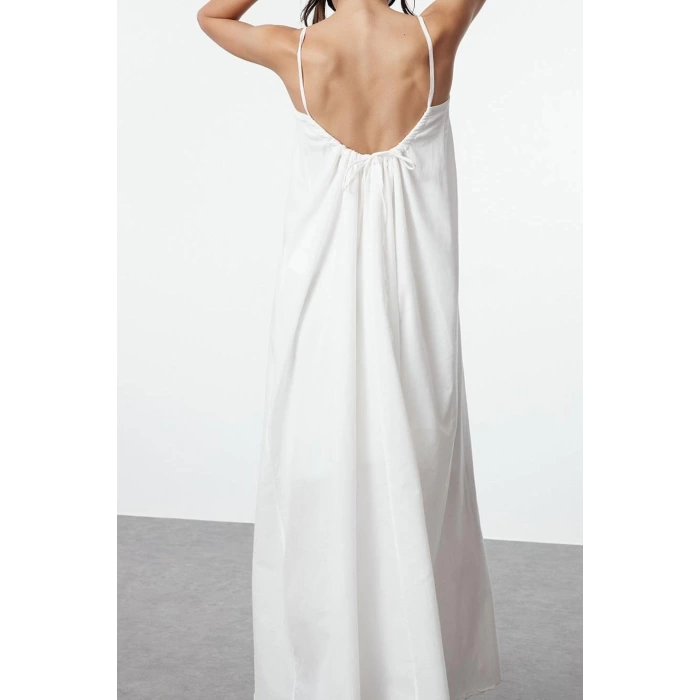 Fashion Style Regular U Neck Maxi Length Comfortable Wide Cut Plain Back Low Cut Woven Dress