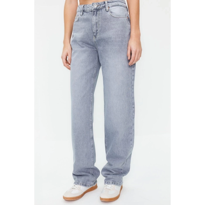 Style Women Fashion Denim Jeans Pants Regular Wide Leg Blue-Grey Low Waist Jeans