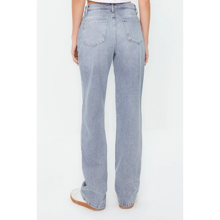 Style Women Fashion Denim Jeans Pants Regular Wide Leg Blue-Grey Low Waist Jeans