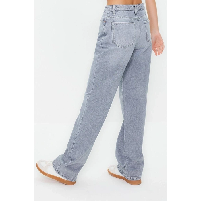 Style Women Fashion Denim Jeans Pants Regular Wide Leg Blue-Grey Low Waist Jeans